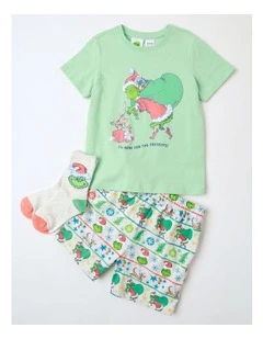The Grinch Here For The Present Pyjama With Socks in Light Green