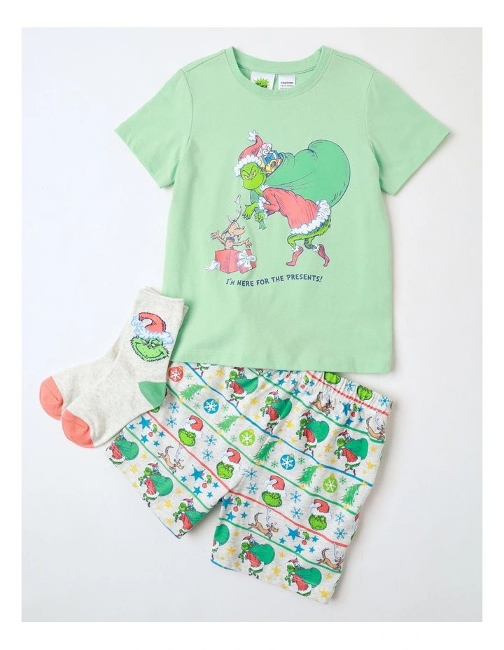 The Grinch Here For The Present Pyjama With Socks in Light Green image 1