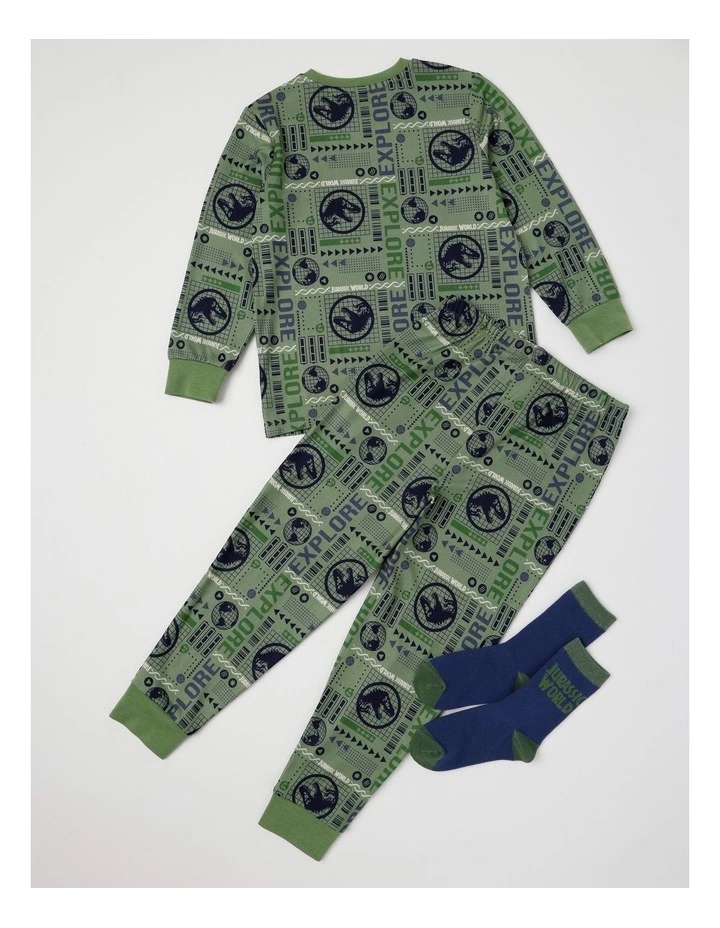 Jurassic Cosy Knit Pyjama With Socks in Green image 2