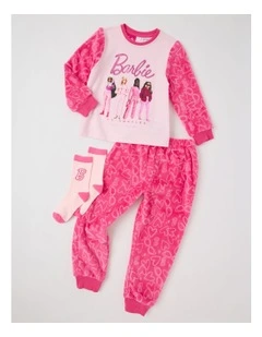 Barbie Fleece Knit Pyjama With Socks in Pink