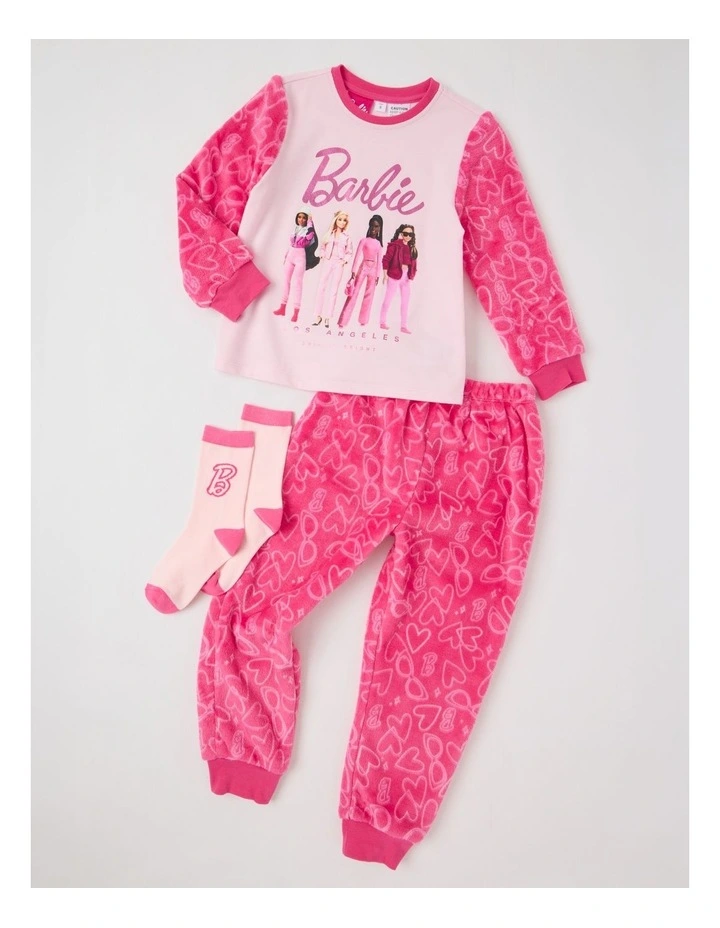Barbie Fleece Knit Pyjama With Socks in Pink image 1