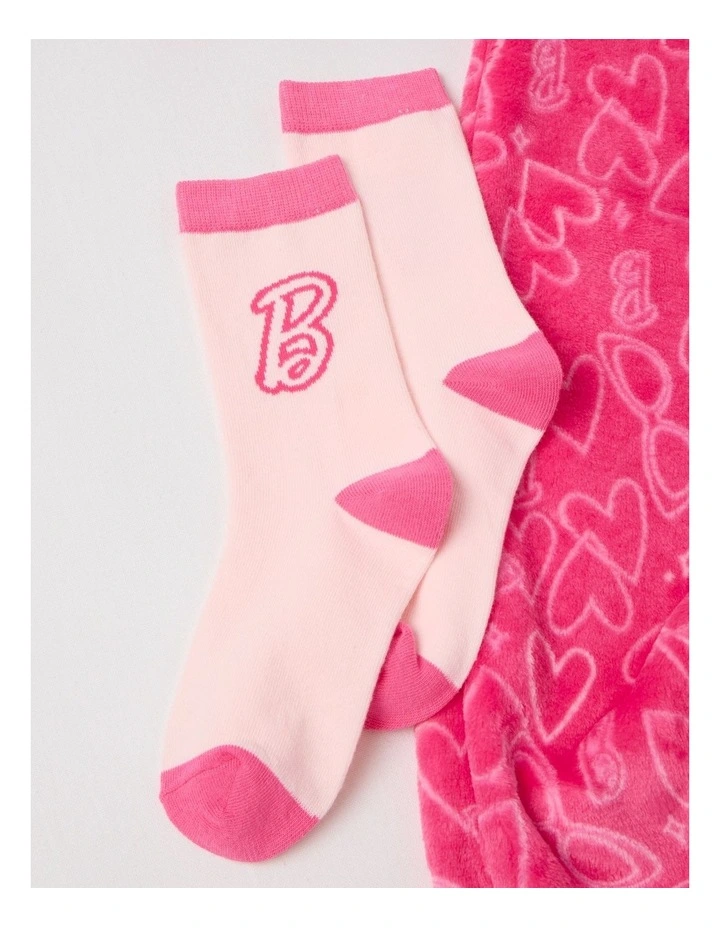 Barbie Fleece Knit Pyjama With Socks in Pink image 5