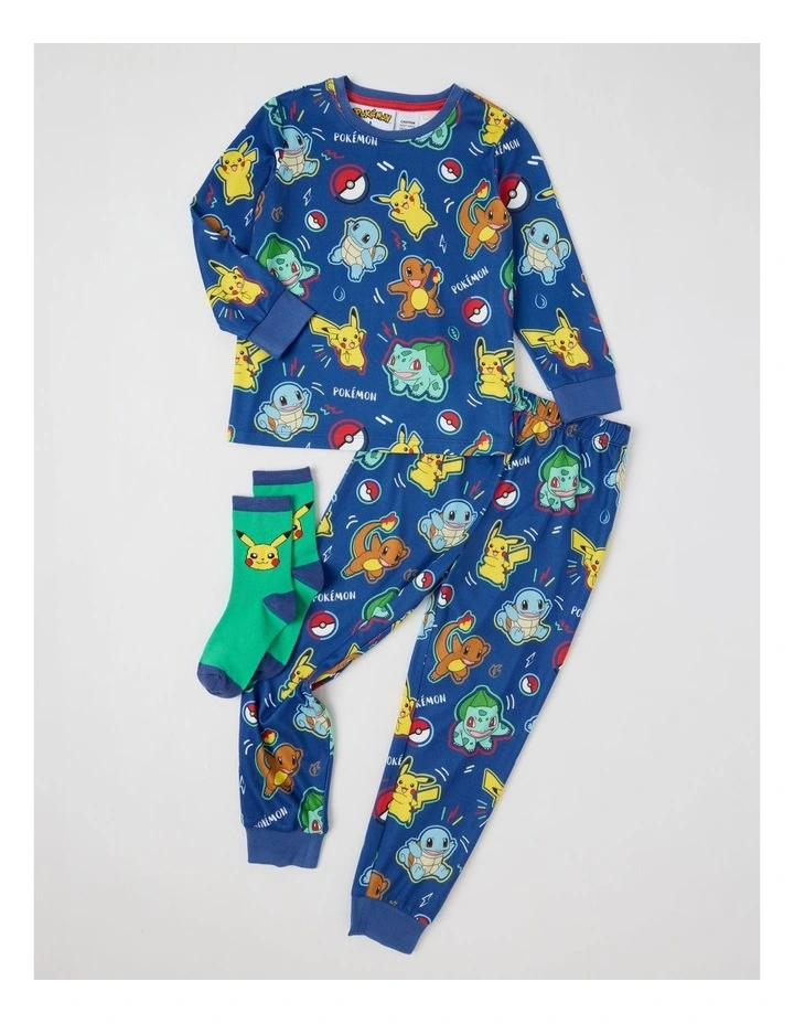 Pokemon Cosy Knit Pyjama With Socks in Bright Blue image 1
