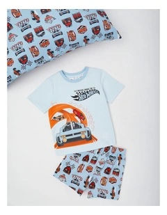 Hot Wheels Racetrack Pyjamas With A Pillowcase in Baby Blue