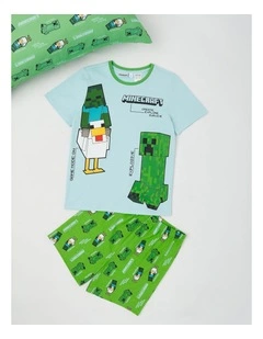 Minecraft Chicken Pyjamas With A Pillowcase in Aqua