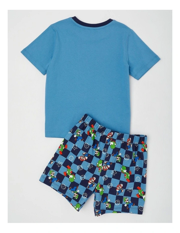 Super Mario Check Pyjamas With A Pillowcase in Bright Blue image 3