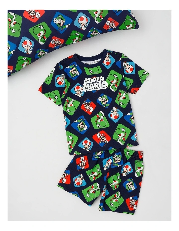 Super Mario Geometric Pyjamas With A Pillowcase in Blue image 1