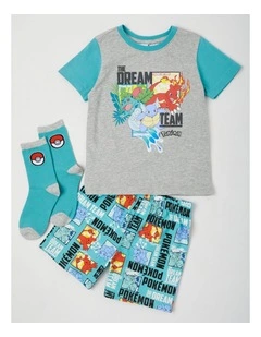 Pokemon Dream Team Pyjamas Grey Marle With A Pair Of Socks