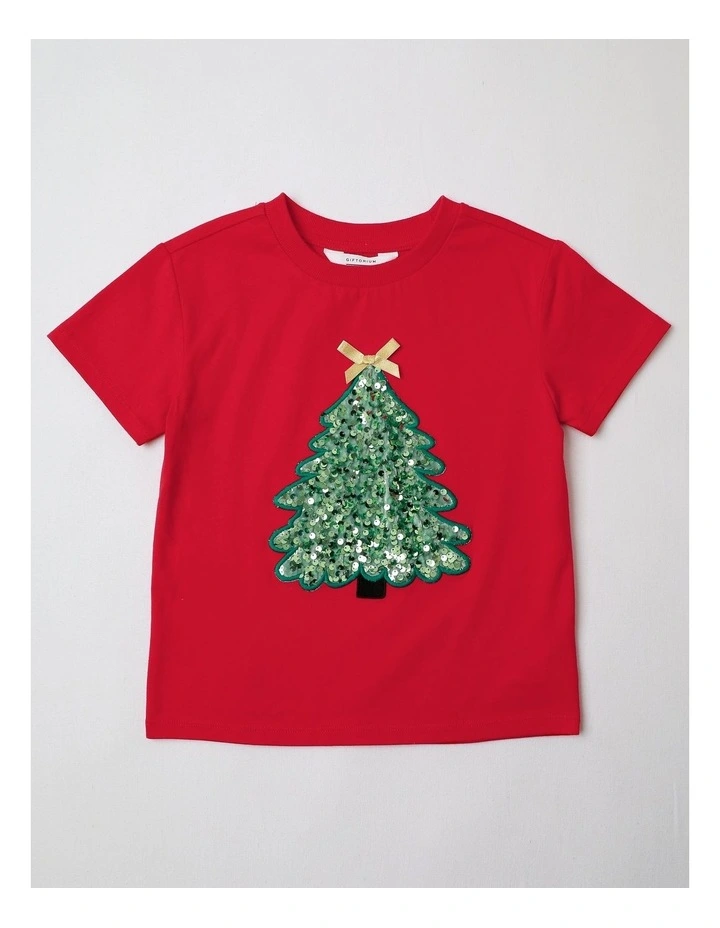 Christmas Bow Tree T-Shirt in Red image 1