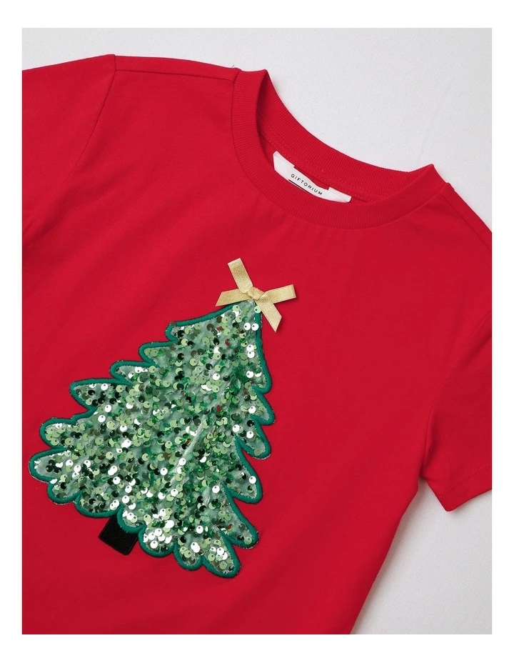 Christmas Bow Tree T-Shirt in Red image 2