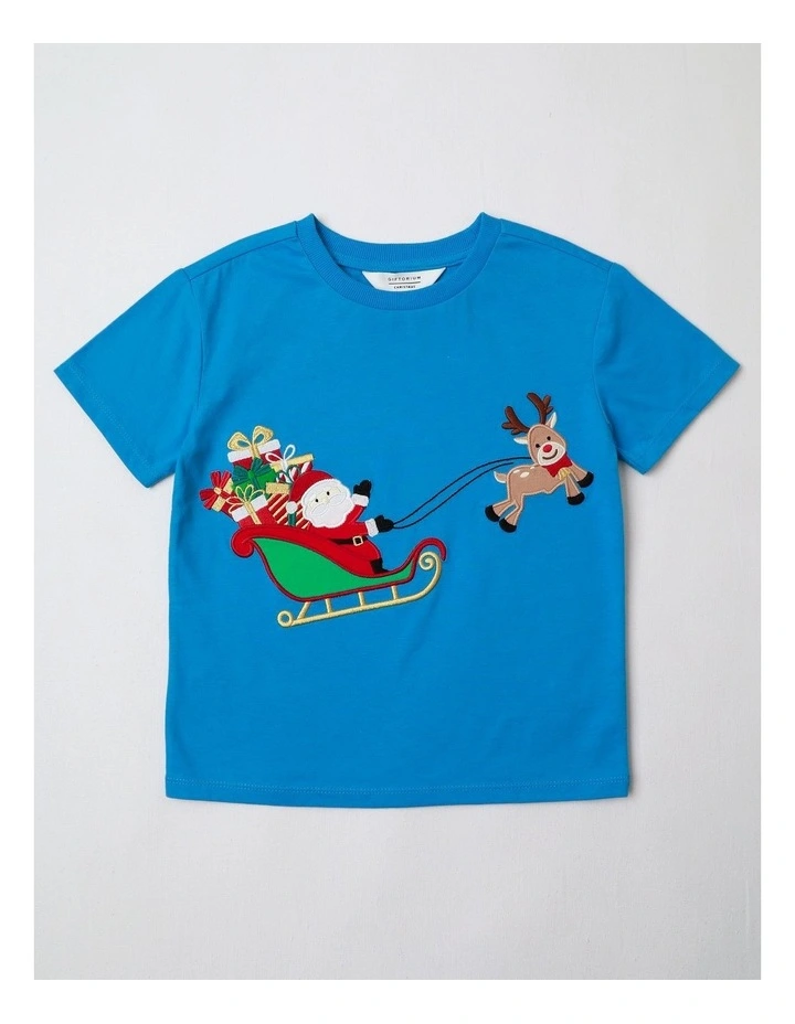 Scenic Reindeer Christmas T-Shirt in Bright Blue image 1