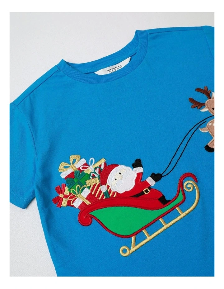 Scenic Reindeer Christmas T-Shirt in Bright Blue image 2
