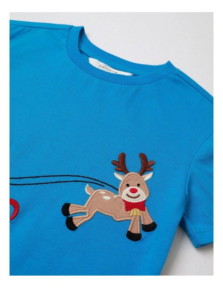 Scenic Reindeer Christmas T-Shirt in Bright Blue image 4