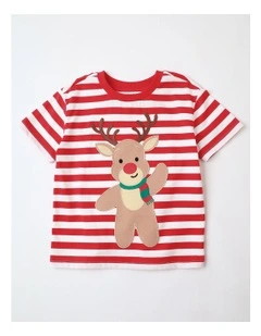 Festive Stripe & Reindeer Shirt in Red