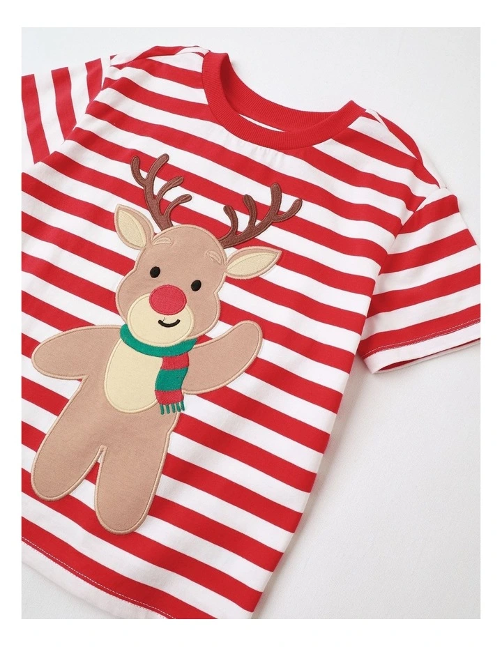 Festive Stripe & Reindeer Shirt in Red image 2