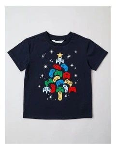 Game Controller Christmas T-Shirt in Navy