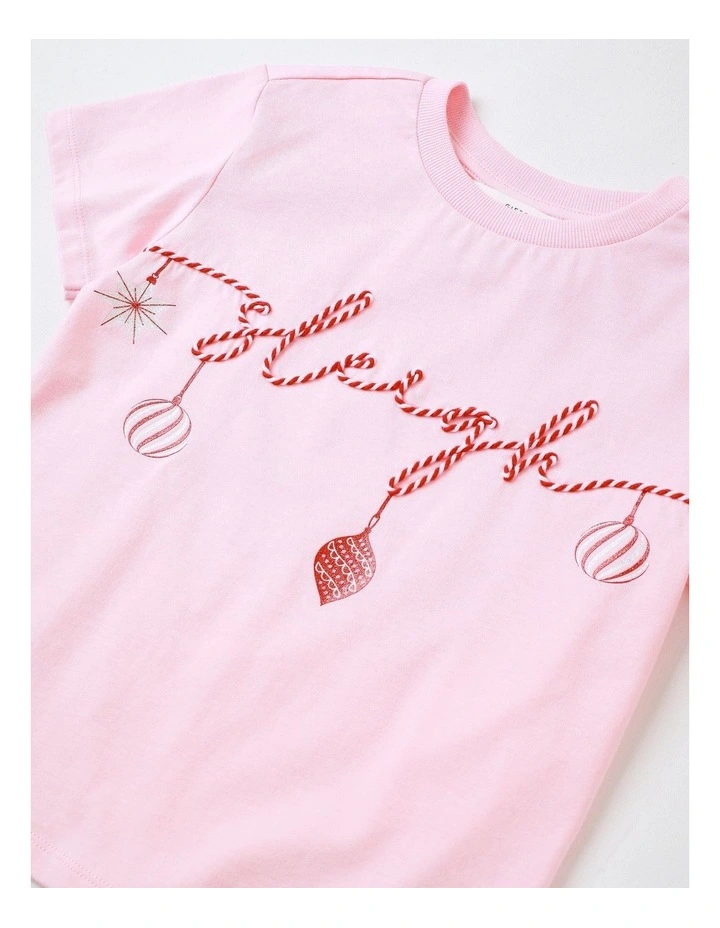 Sleigh Bauble Christmas T-Shirt in Pink image 2