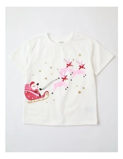 Sparkly Reindeer Christmas T-Shirt in White