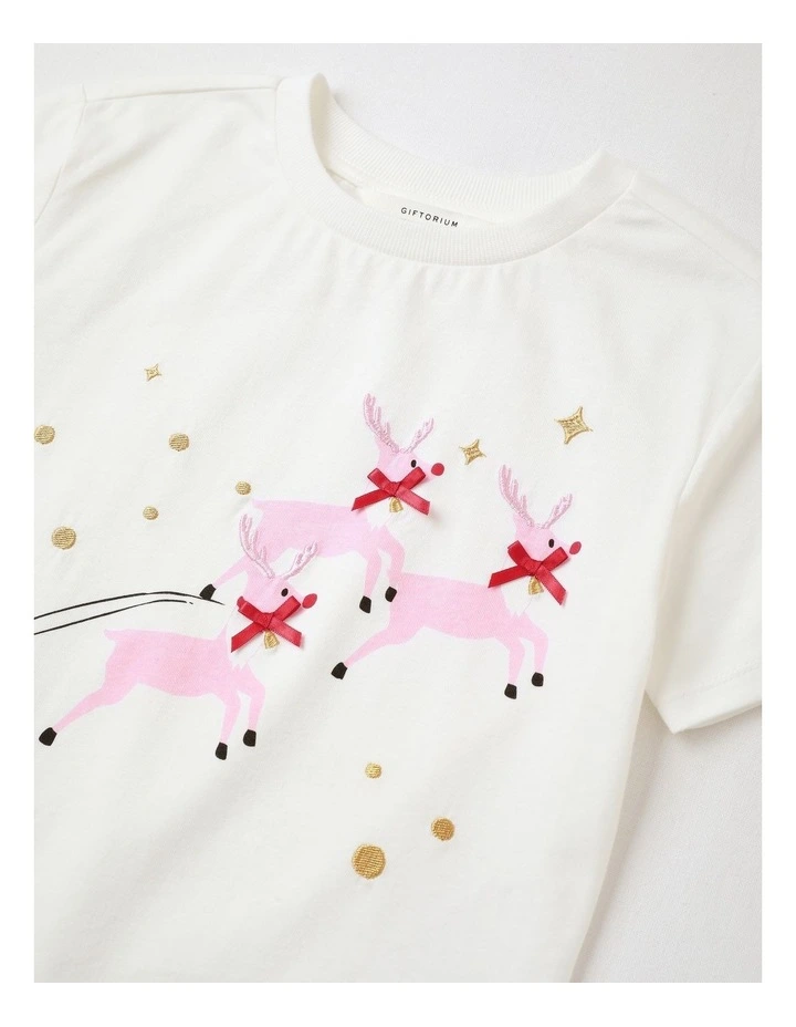 Sparkly Reindeer Christmas T-Shirt in White image 2