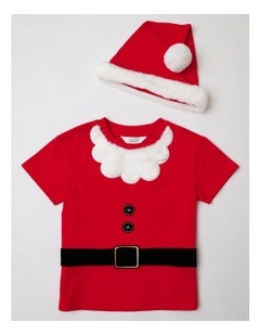 Christmas Santa Tee & Hat Set in Red