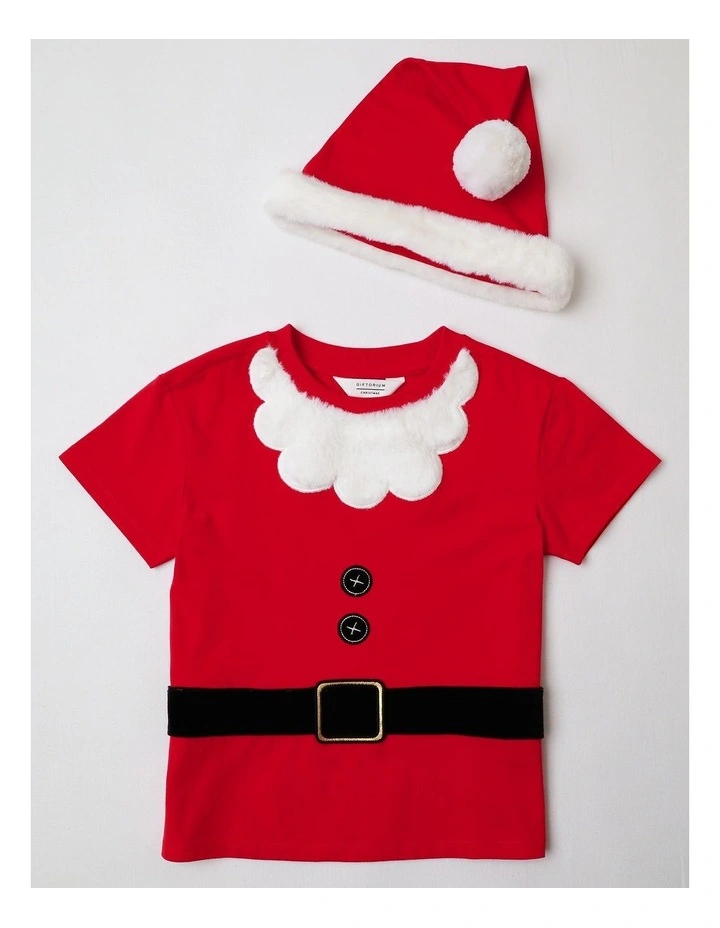 Christmas Santa Tee & Hat Set in Red image 1