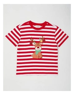 Myer Giftorium Stripe Reindeer T-Shirt Red