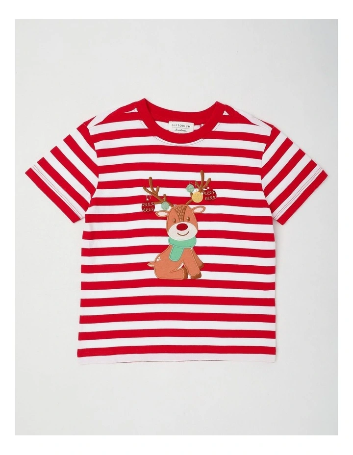 Myer Giftorium Stripe Reindeer T-Shirt Red image 1