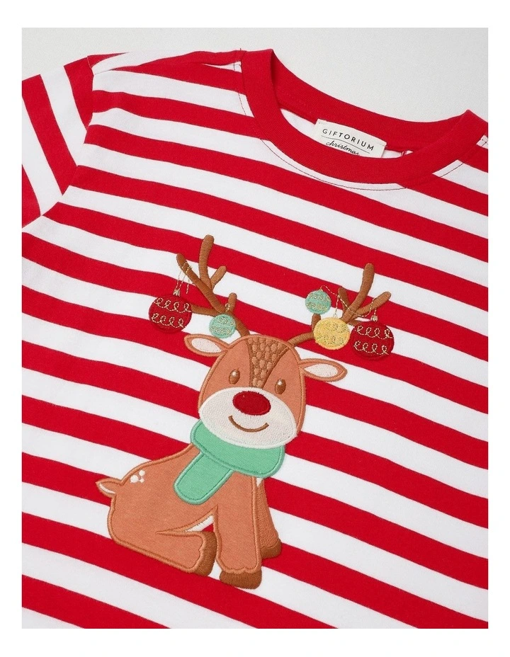 Myer Giftorium Stripe Reindeer T-Shirt Red image 2