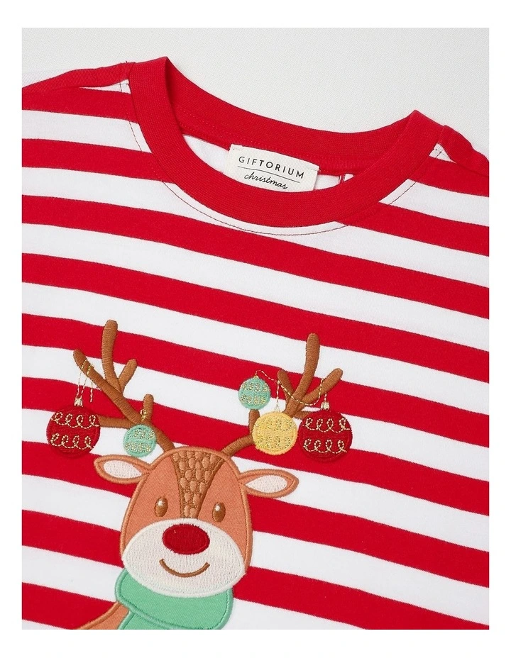 Myer Giftorium Stripe Reindeer T-Shirt Red image 4