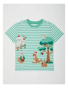 Myer Giftorium Stripe Aussie Animals Xmas T-Shirt in Green