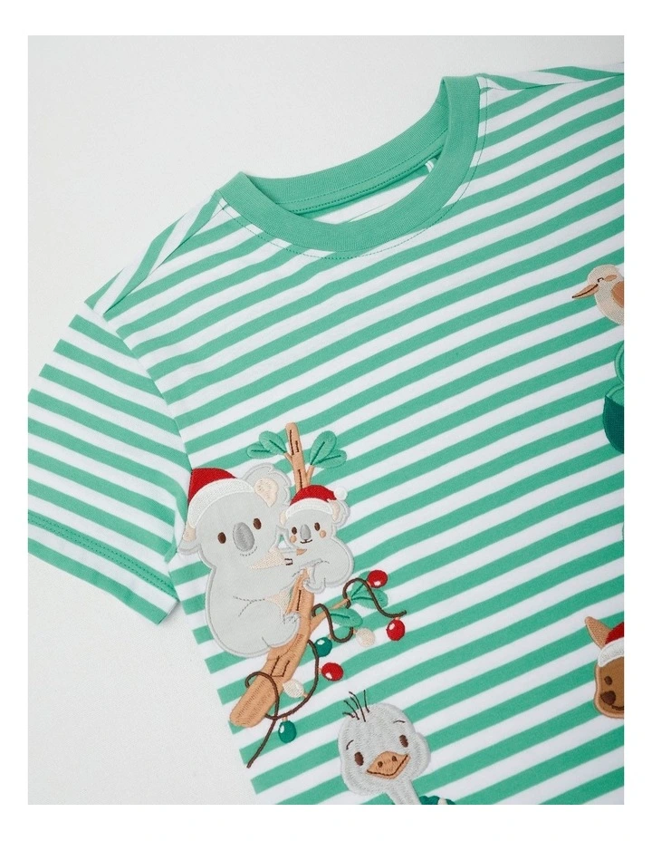 Myer Giftorium Stripe Aussie Animals Xmas T-Shirt in Green image 2