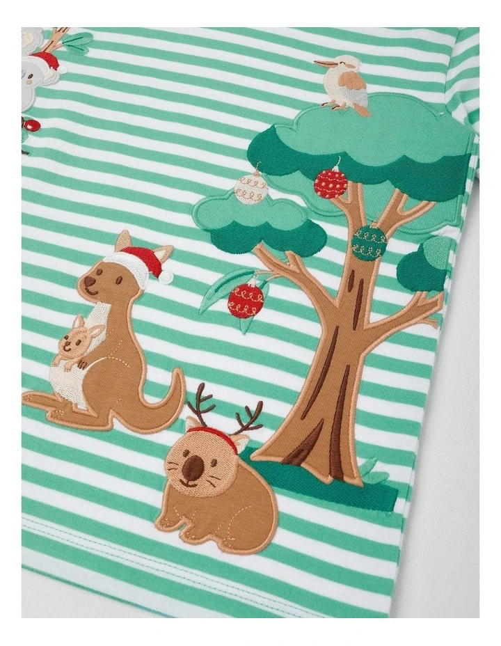 Myer Giftorium Stripe Aussie Animals Xmas T-Shirt in Green image 4