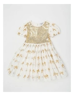 Myer Giftorium Puff Sleeve Dress in Gold