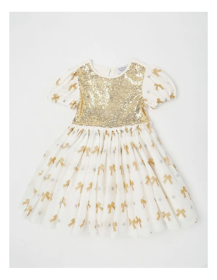 Myer Giftorium Puff Sleeve Dress in Gold image 1