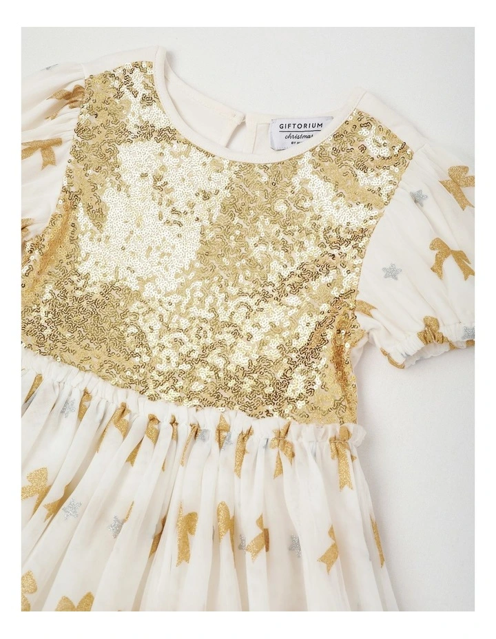 Myer Giftorium Puff Sleeve Dress in Gold image 2