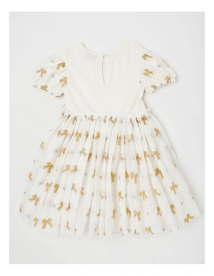 Myer Giftorium Puff Sleeve Dress in Gold image 3