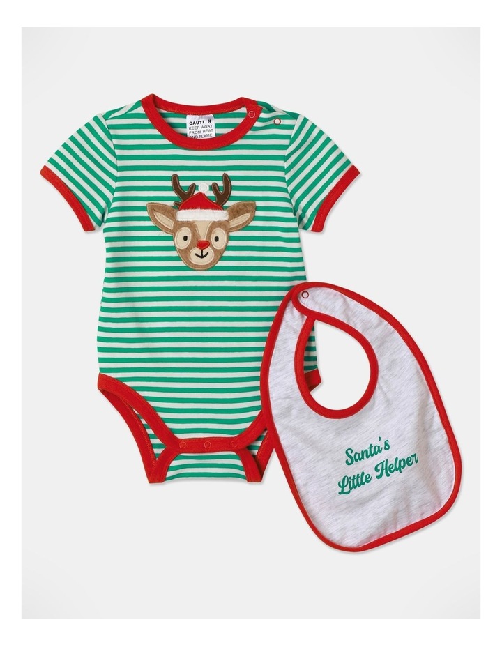 Reindeer Baby Bodysuit & Bib Set in Green