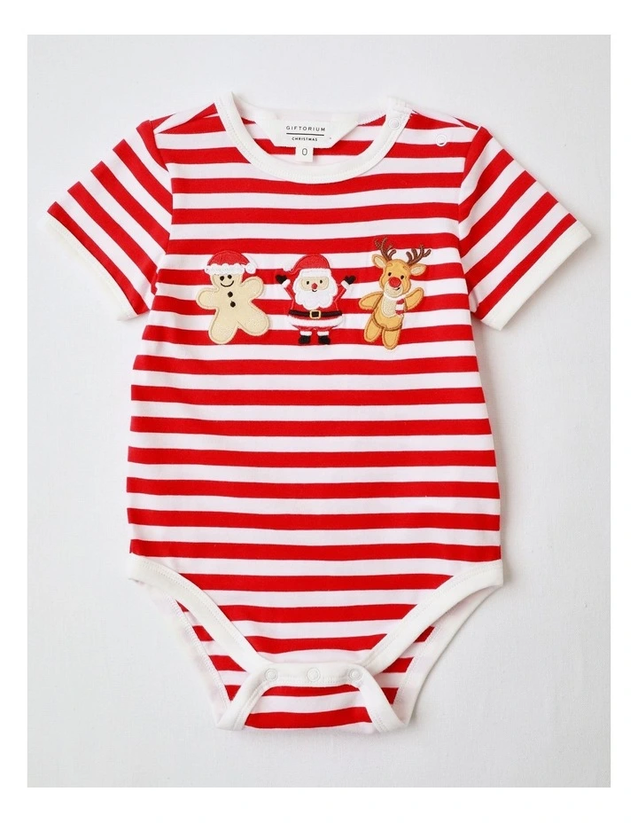 Festive Stripes & Icons Bodysuit in Red image 1