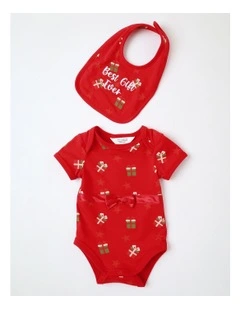 Bundle of Joy Bodysuit & Bib Set in Red