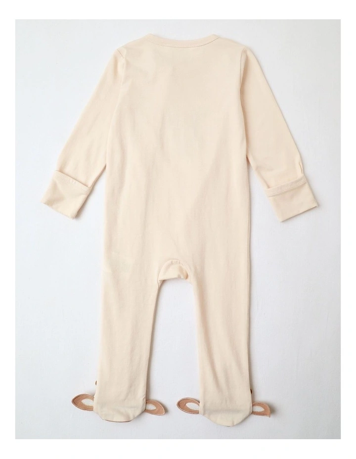 Festive Reindeer Applique Baby Coverall in Beige image 4