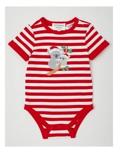 Myer Giftorium Stripe Koala Bodysuit in Red