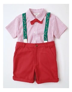 Candy Cane Shirt And Short With Braces Set in Red