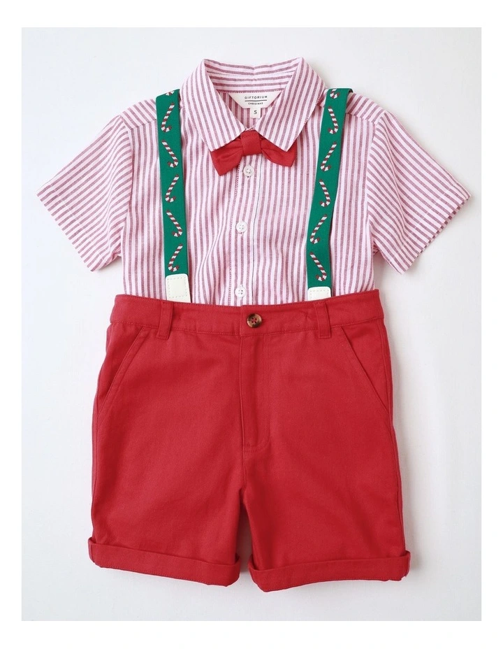 Candy Cane Shirt And Short With Braces Set in Red image 1