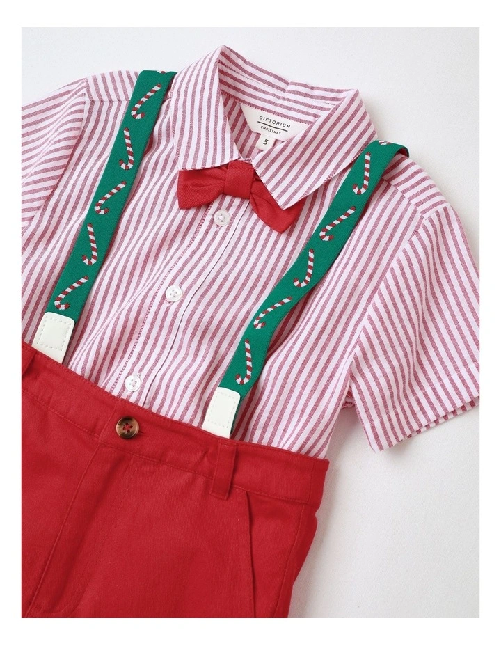 Candy Cane Shirt And Short With Braces Set in Red image 2