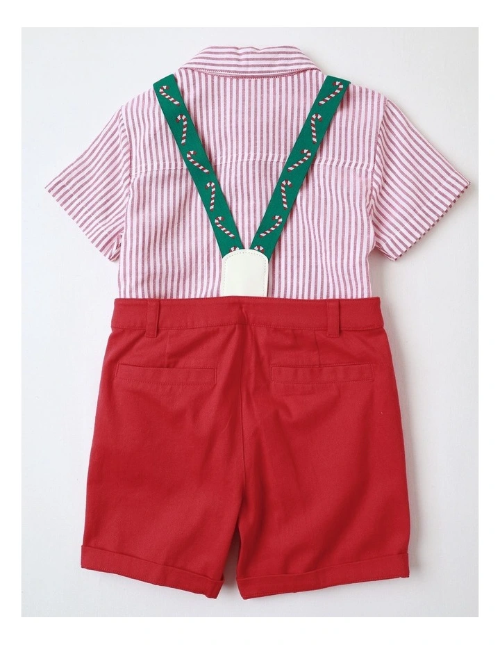 Candy Cane Shirt And Short With Braces Set in Red image 3