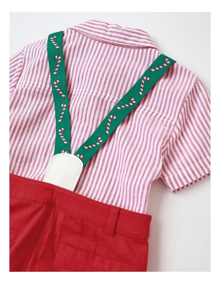 Candy Cane Shirt And Short With Braces Set in Red image 4