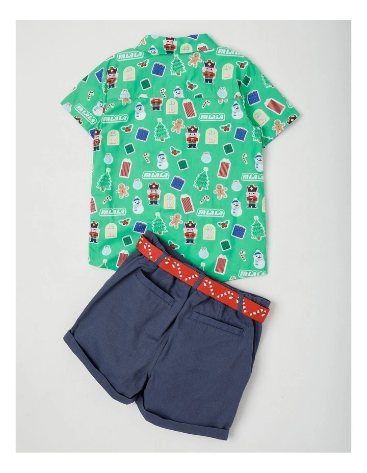Myer Giftorium Xmas Shirt & Shorts Set in Green image 3