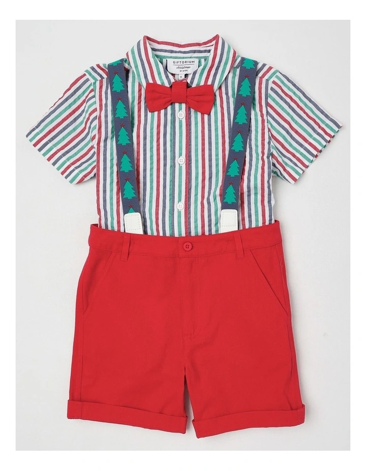 Myer Giftorium Xmas Shirt Short & Braces Shirt & Shorts Set in Assorted image 1