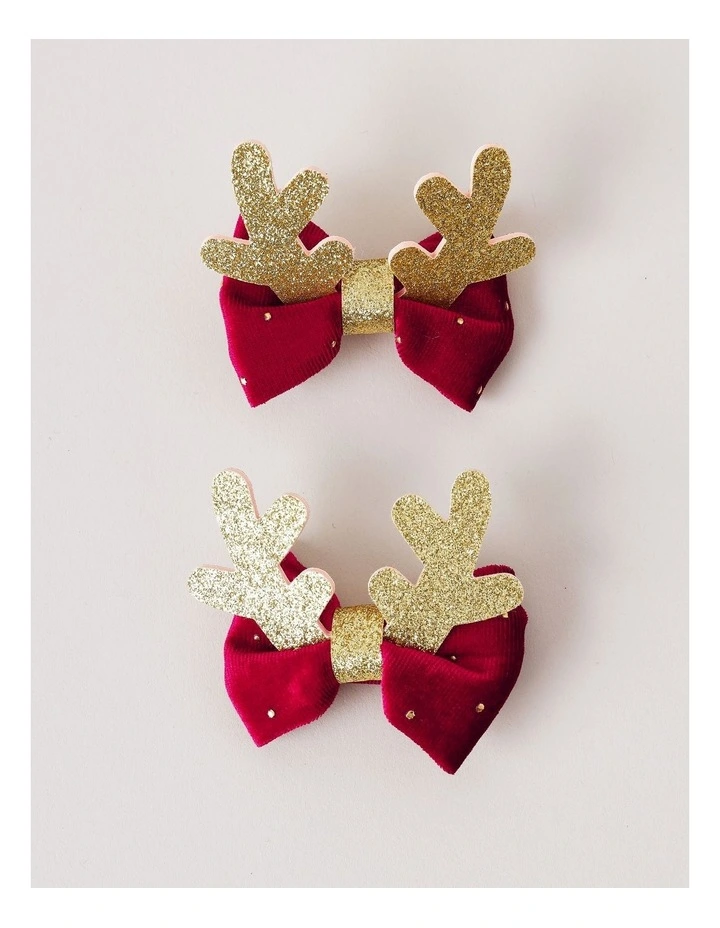 Reindeer Pig Tail Hair Clips in Red image 1