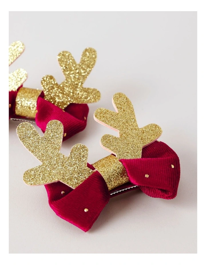 Reindeer Pig Tail Hair Clips in Red image 2